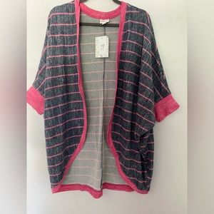 Lularoe Tracy Cardigan NWT L Navy & Pink Stripe